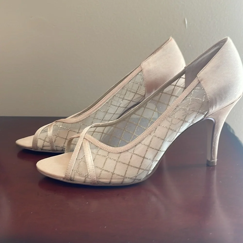 Satin Gold Peep-toe Pump - Picture 3 of 8
